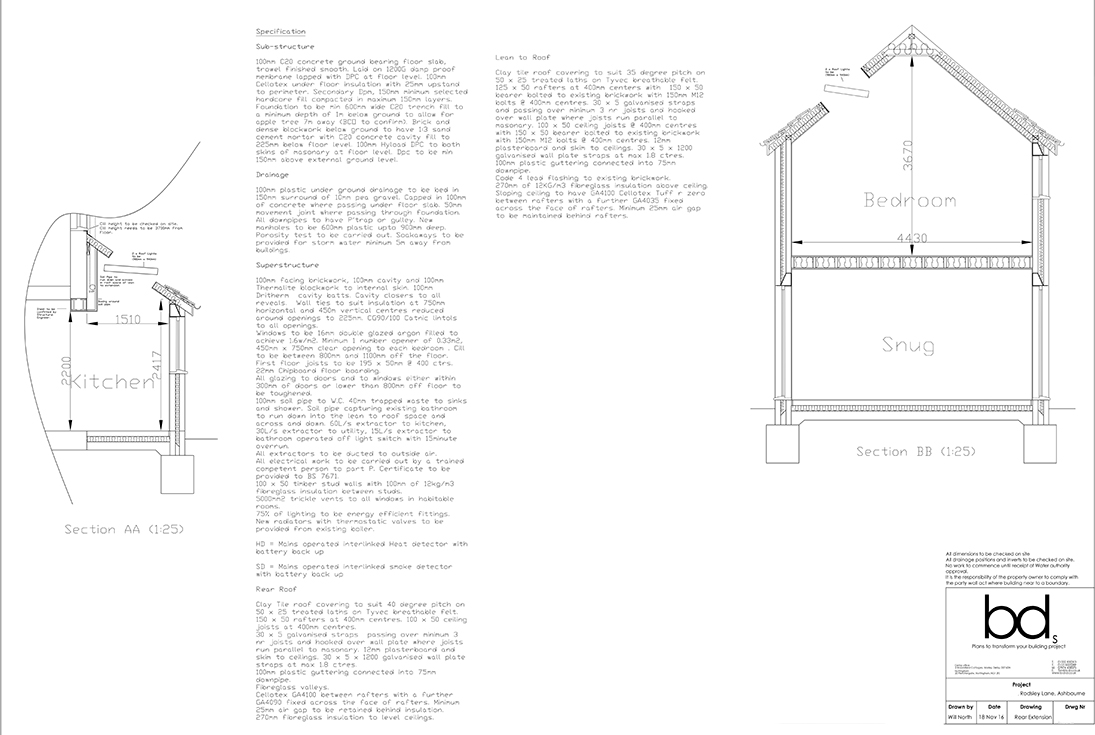 Lounge & Bedroom Extension, Rodsley Drawing Detail