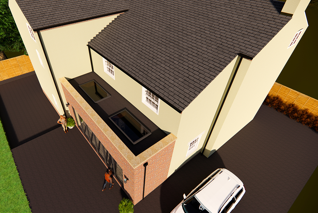 Derbyshire Two Storey Kitchen Bedroom Extension 3D View 2